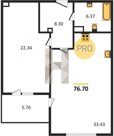 Однокомнатная квартира 76.7 м²